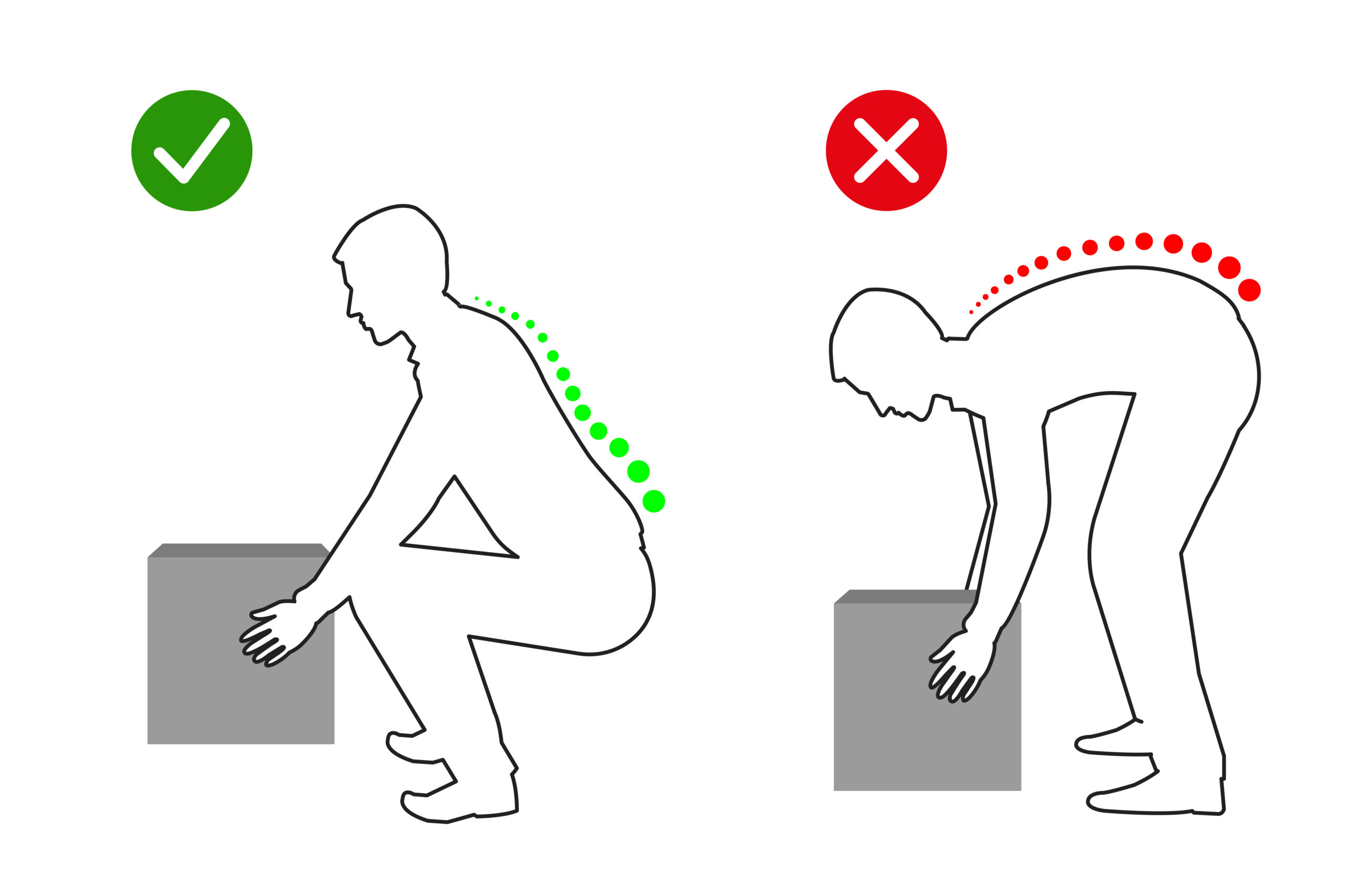 An illustration of the correct lifting form to help sciatica pain relief.