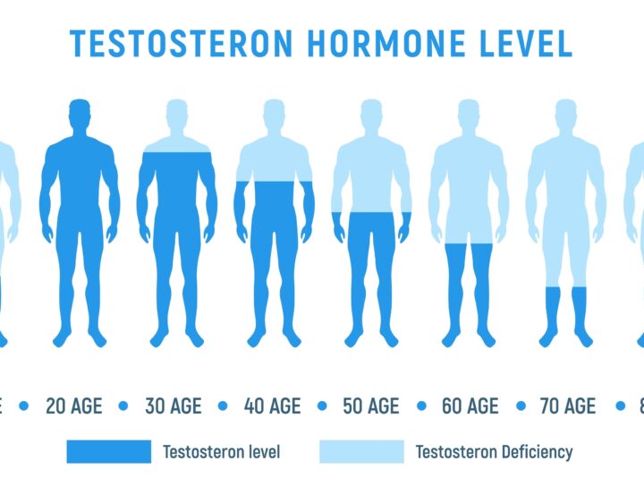 An illustrated timeline of testosterone reduction in men as they age used to determine whether someone is a good candidate for low testosterone treatment options.